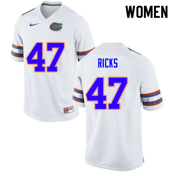 Women #47 Isaac Ricks Florida Gators College Football Jerseys Sale-White - Click Image to Close
